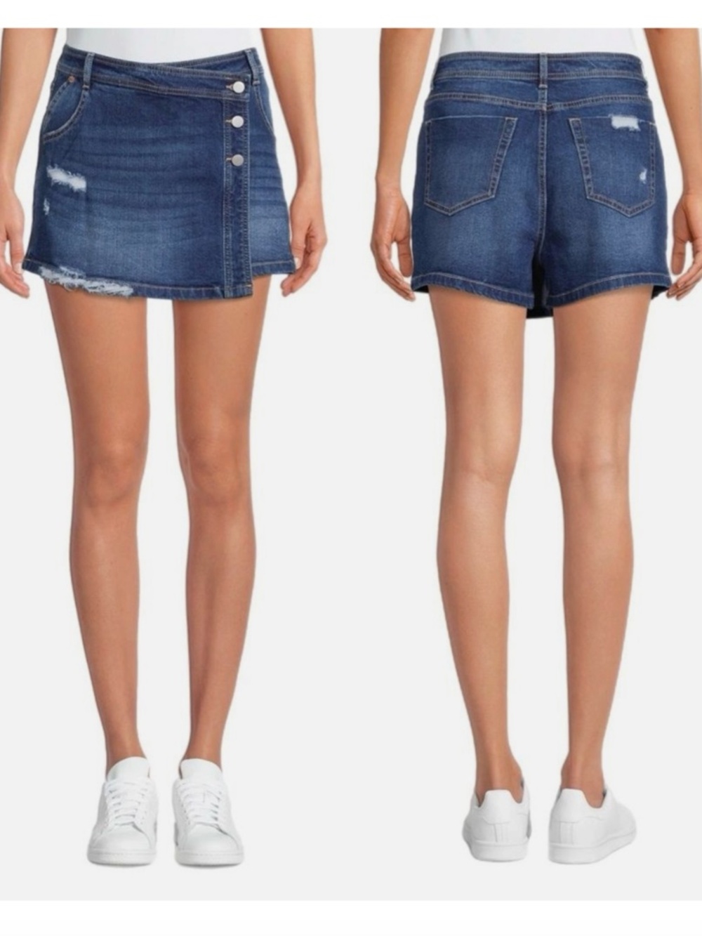 NWT No Boundaries Juniors High Rise Distressed Blue Wash Denim Skort Size 11